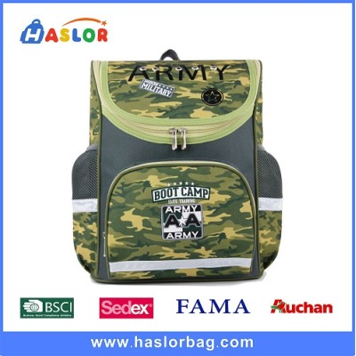 2017 Wholesale Boys Hi-Tec Camouflage School Backpack Army Green and Grey
