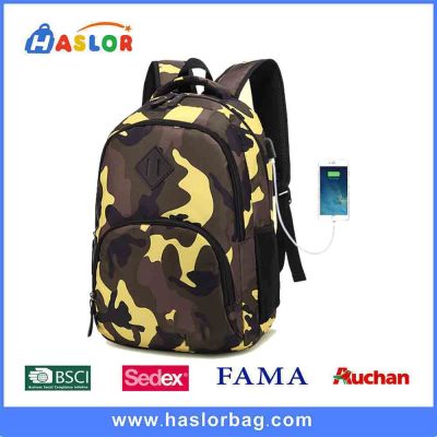2018 fashion camouflage backpack  school bag with USB port