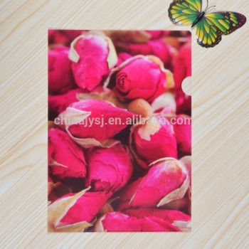 Deoi stationery OEM factory customized decorative design pp A4 L shaped file folder wholesale with unopened rose flower