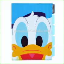 customized durable A3,A4,A5 size 5 indexes pp plastic l shape file folder with five pockets and Donald Duck logo printing