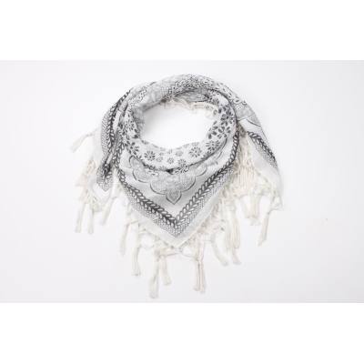 Woven Print With Tassel Square Scarf