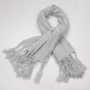 light grey Plain  knitted acrylic tassel scarf for women