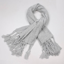 light grey Plain  knitted acrylic tassel scarf for women