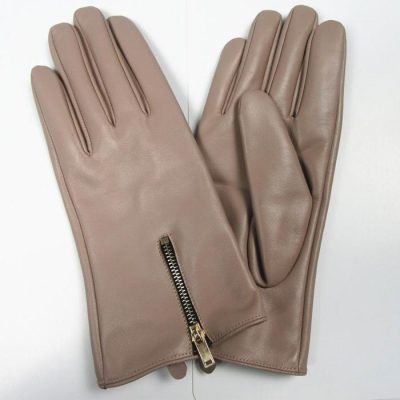 Brown leather gloves with zippers