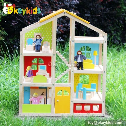 Okeykids Happy family kids diy toy wooden 3d doll house W06A155