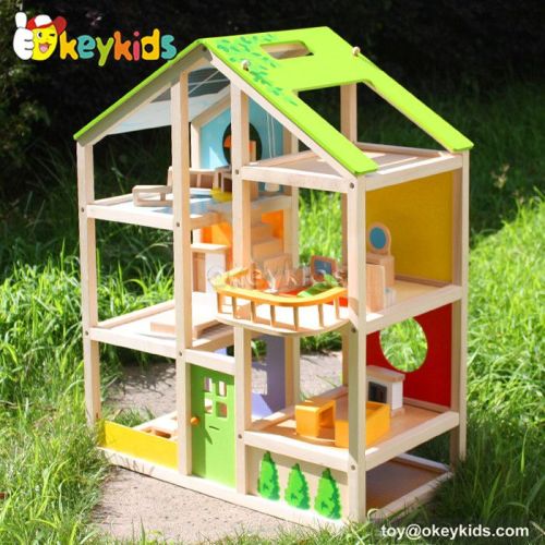 Luxurious kids diy toy wooden modern doll house W06A158