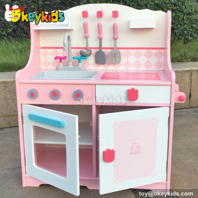 Simulation pink wooden kitchen play set toy for kids W10C174