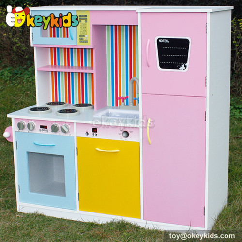 Multi-function and colorful children wooden kitchen set with refrigerator W10C166