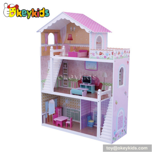Luxury wooden dollhouse with furniture set W06A083