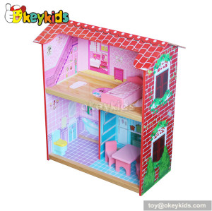 Creative wooden doll house playset with furniture set W06A088