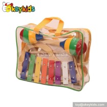 Wooden Musical Instrument Toy Set in bag,kid sand hammer drum triangle W07A081