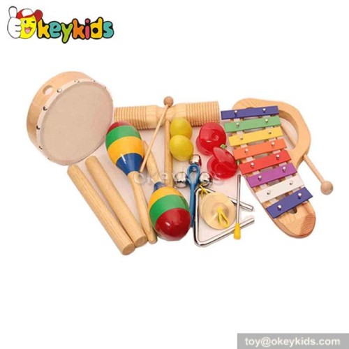 Wooden Musical Instrument Toy Set in bag,kid sand hammer drum triangle W07A081