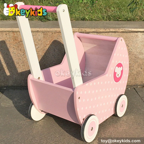 Newest design pink wooden baby push walker for sale W16E050