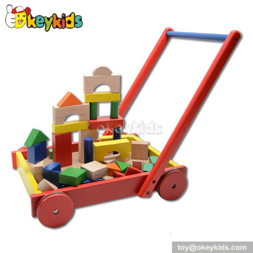 Wholesale cheap wooden baby walker car with blocks W16E019