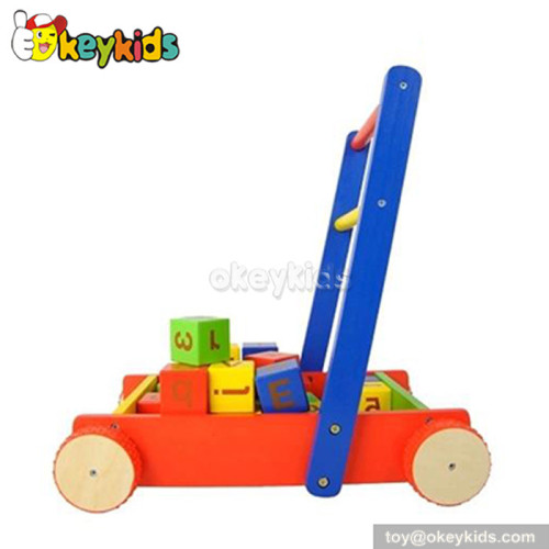 Wholesale cheap wooden kids toy walker with blocks W16E025