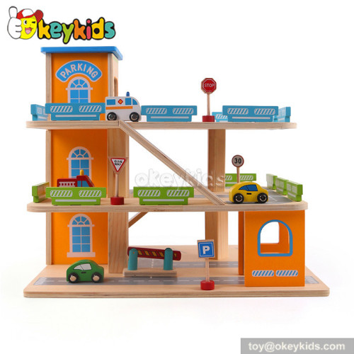 Best design wooden toy kids garage for sale W04B036