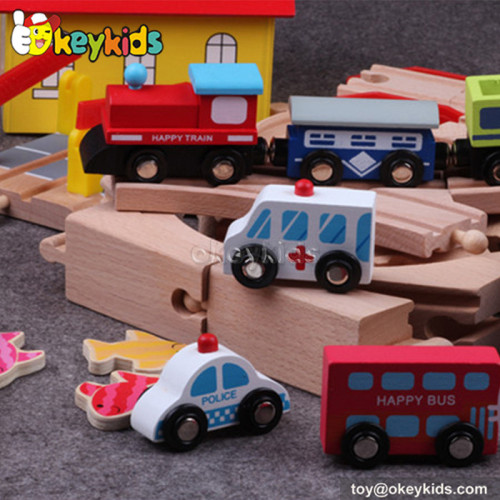 Wholesale 80 pieces children toy wooden railroad train toy W04C052