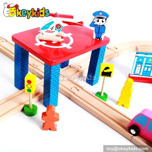 Wholesale 55 pieces children wooden toy train tracks W04C056