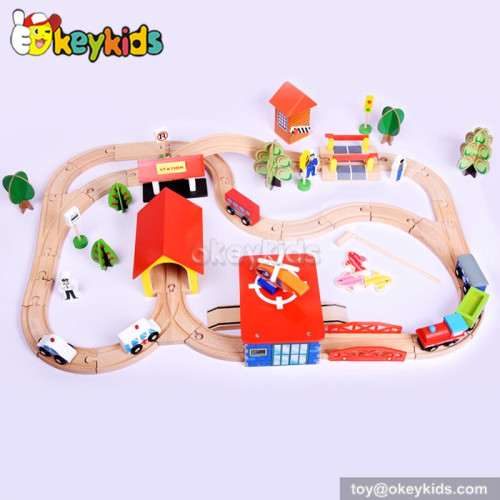Best design 69 pieces kids wooden toy train sets for sale W04C057