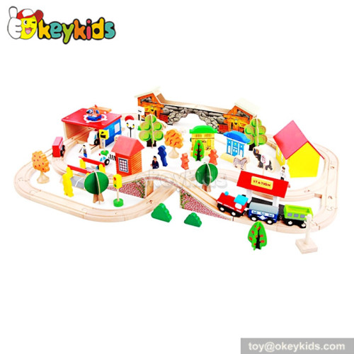 Top sale 89 pieces children wooden train track toy W04C060