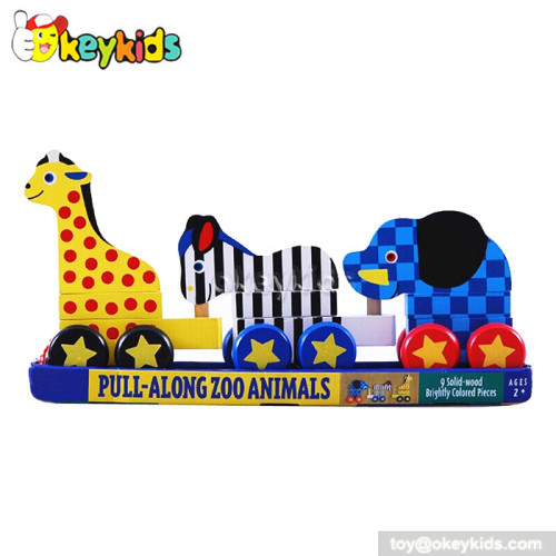 Lovely animal design drag wooden toys for toddlers W05B076