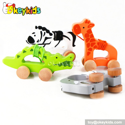 Cartoon design wooden drag animal toy for toddlers W05B083