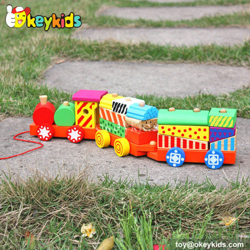 Cartoon train design kids wooden building blocks W05B087