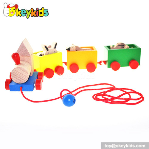 New design kids wooden pull train toy for sale W05B088