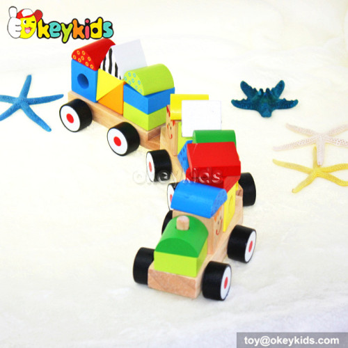 Cartoon pull and push baby wooden blocks train for sale W05C009