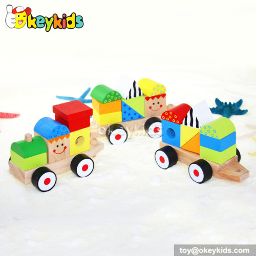 Cartoon pull and push baby wooden blocks train for sale W05C009