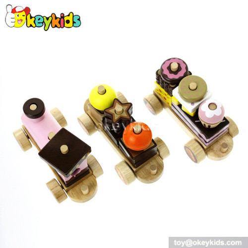 Cartoon cake design kids wooden stacking train for sale W05C026