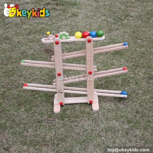 Creative children toy wooden ramp race track model with 4 balls W04E002