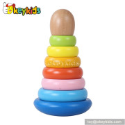 Best design colorful rainbow tower wooden stacking blocks for toddlers W13D118