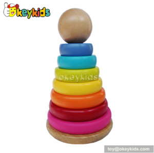 Best design colorful rainbow tower wooden stacking blocks toy for toddlers W13D023