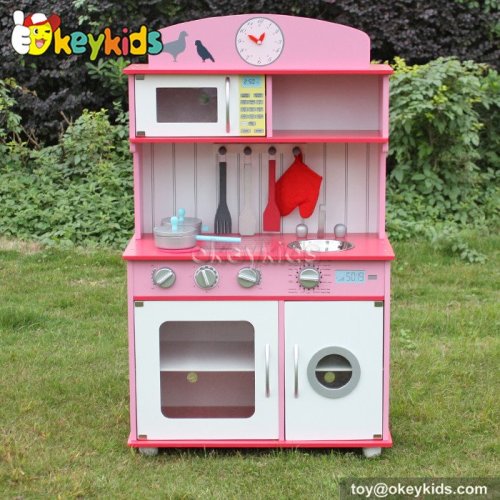 Cooking play toy pink wooden play kitchen for girls W10C232