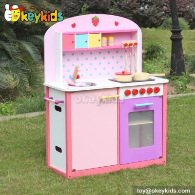 Cooking play toy pink wooden kitchen set for girls W10C231