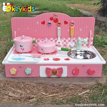 Cooking play toy lovely pink wooden toddler kitchen set W10C226
