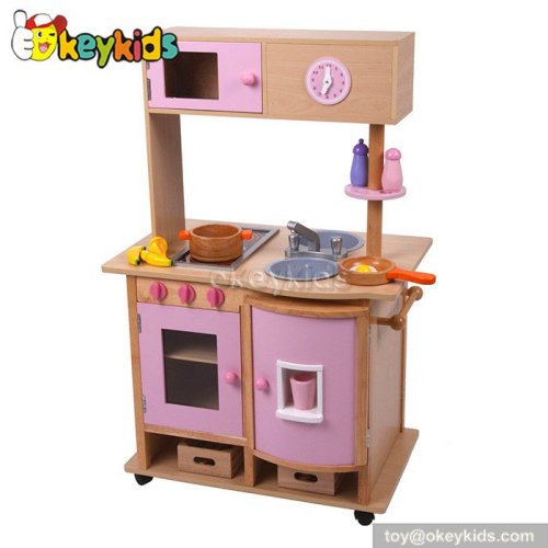 New design cooking play toy wooden girls play kitchen W10C114