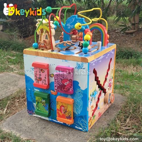 Okeykids Top fashion educational beads and maze toy wooden baby activity cube W12D033
