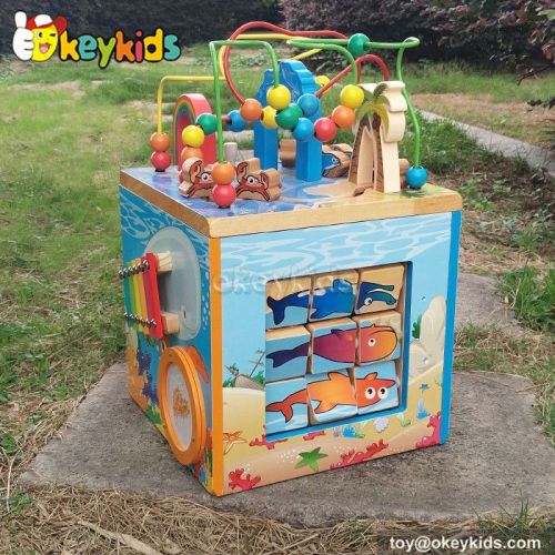 Okeykids Top fashion educational beads and maze toy wooden baby activity cube W12D033