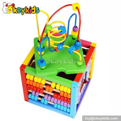 Most popular educational beads and maze toy wooden activity cube toy W12D025