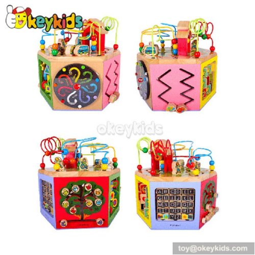 Most popular preschool beads and maze toy wooden activity cube W11B055