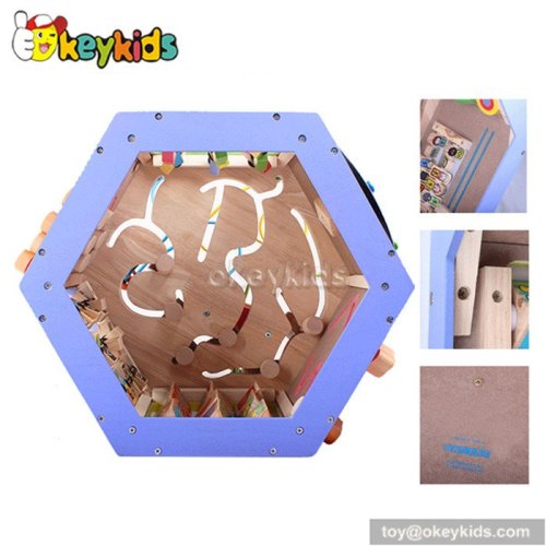 Most popular preschool beads and maze toy wooden activity cube W11B055