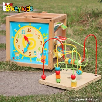 Top sale preschool multi beads toy wooden activity cube for babies W11B059
