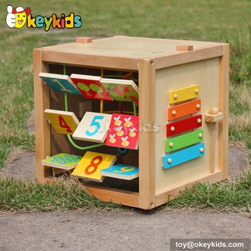 Top sale preschool multi beads toy wooden activity cube for babies W11B059