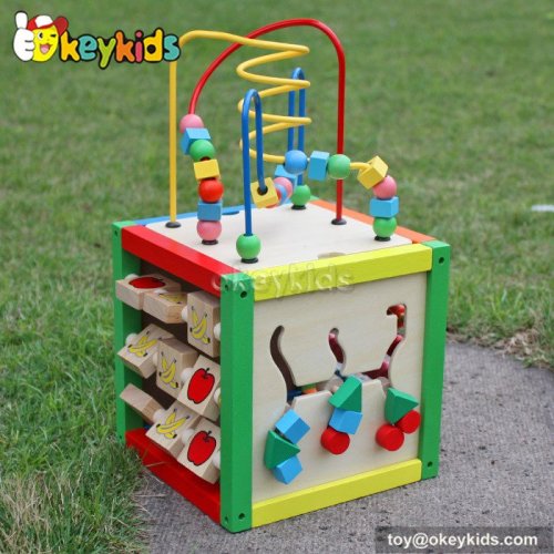 Top fashion kids preschool multi beads toy wooden play cube W11B060
