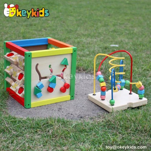 Top fashion kids preschool multi beads toy wooden play cube W11B060