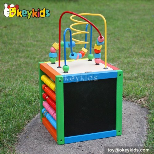 Top fashion kids preschool multi beads toy wooden play cube W11B060