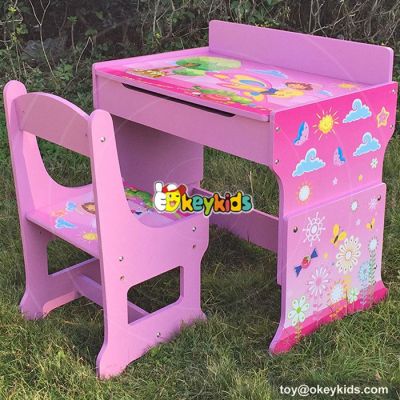 High quality cartoon bedroom furniture wooden kids desk chairs with drawing board W08G162