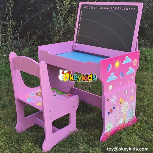 High quality cartoon bedroom furniture wooden kids desk chairs with drawing board W08G162